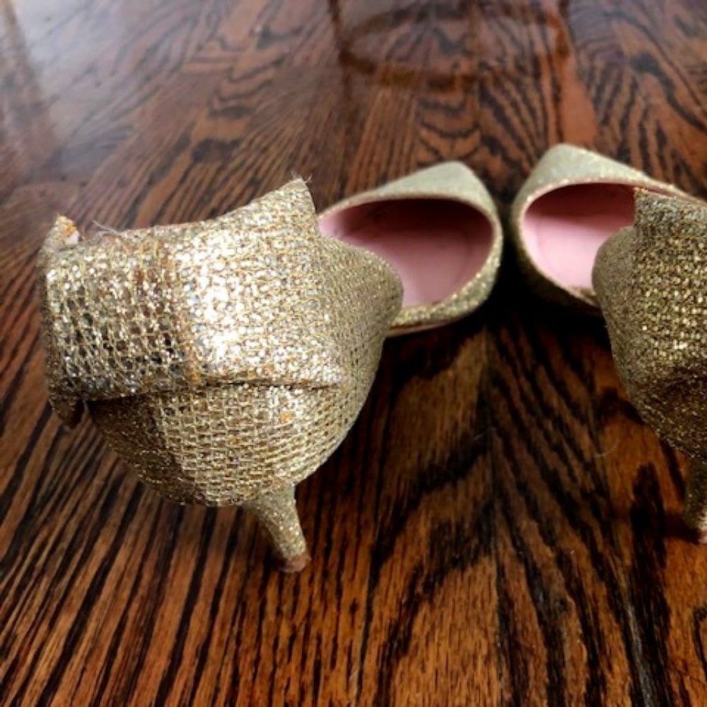 Kate Spade Gold Glitter Kitten Heels